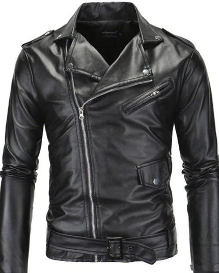 Ninja Stealth Black Mens  Faux Leather Biker Jacket