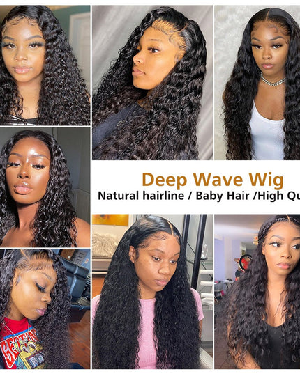 13x4 HD Transparent Lace Frontal Deep Wave Human Hair Wigs 200% Densit
