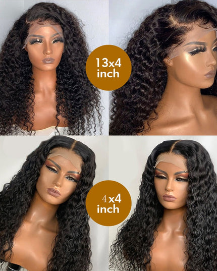 13x4 HD Transparent Lace Frontal Deep Wave Human Hair Wigs 200% Densit
