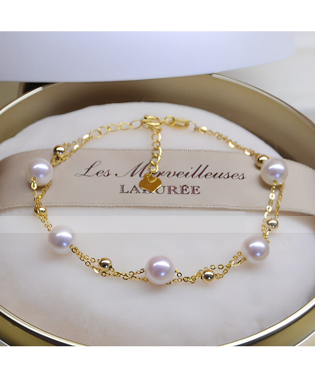 18k Gold Seawater Pearl Adjustable Double-layer Bracelet