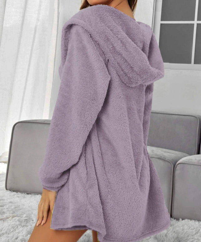 Suits 3pcs Winter Solid Color Double-sided Plush Warm Thickened Hooded