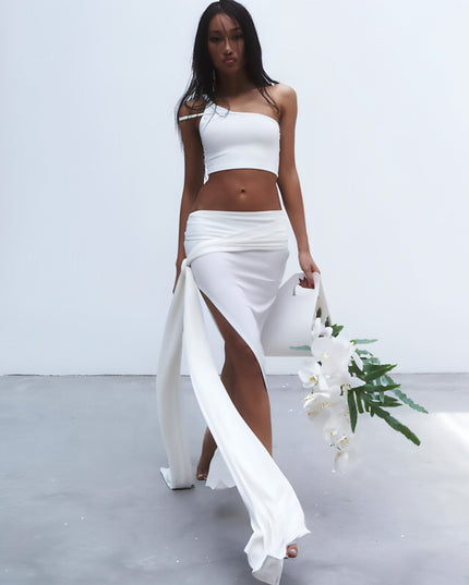 Women's Off-the-shoulder Navel High Slit Suit Set
