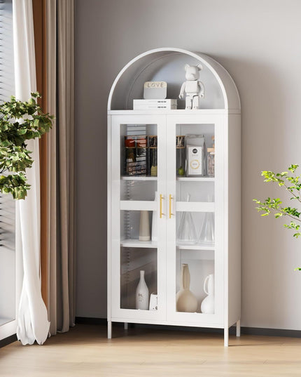 73 In Tall Metal Arched Cabinet, Kitchen Pantry Cabinet With Glass