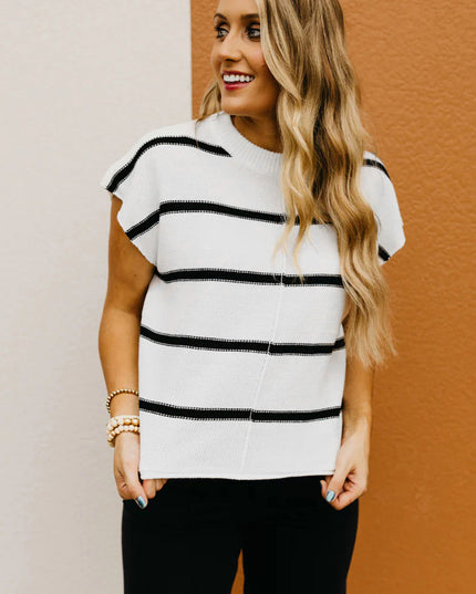 White Striped Batwing Sleeve Sweater Tee