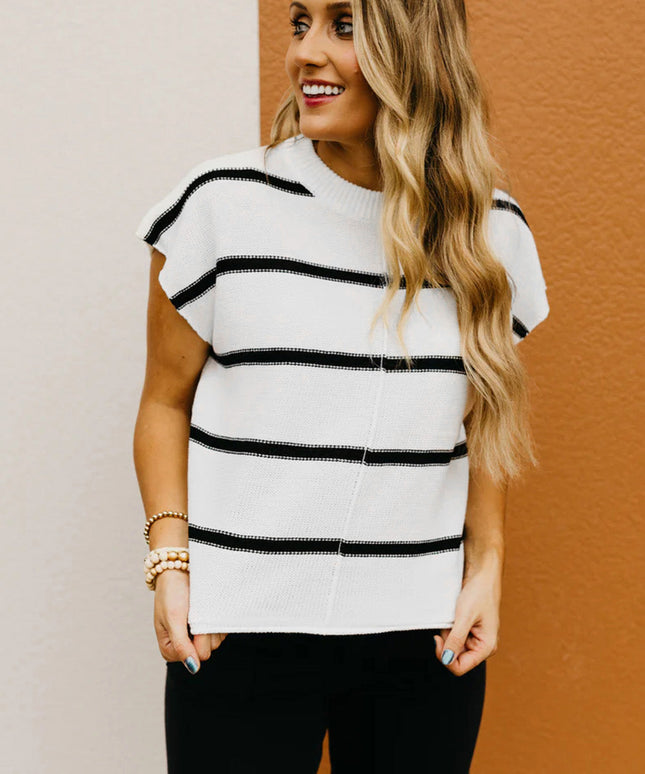 White Striped Batwing Sleeve Sweater Tee