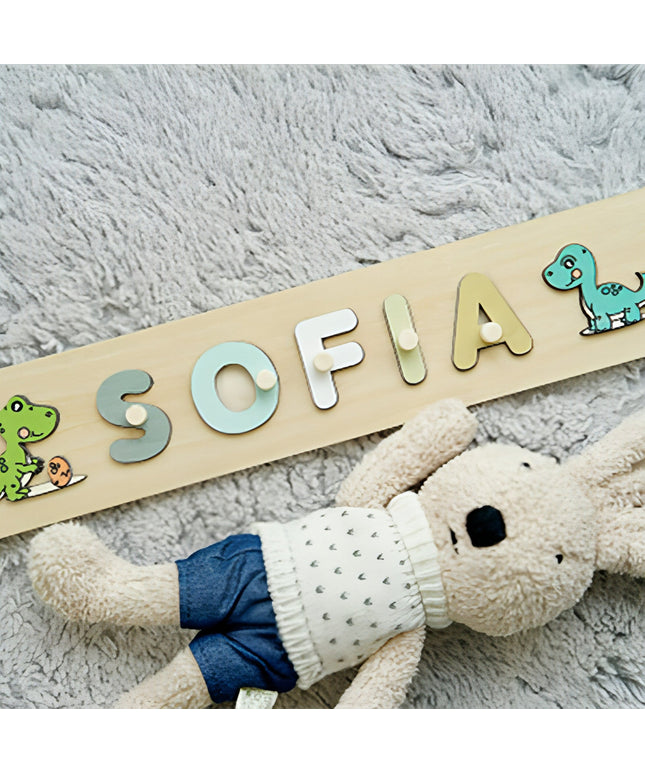 Personalized Wooden Dinosaur Name Puzzle – Fun & Educational Toy for