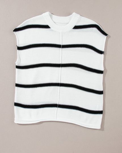 White Striped Batwing Sleeve Sweater Tee