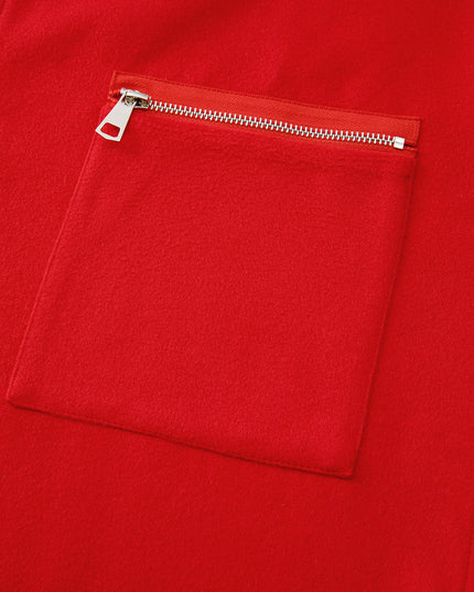 Fiery Red Solid Color Casual Zip up Hooded Coat