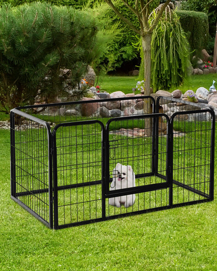 PawHut 49" 4 Panel Black Pet Playpen  Heavy Duty Puppy Cat Dog Pen