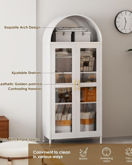 73 In Tall Metal Arched Cabinet, Kitchen Pantry Cabinet With Glass
