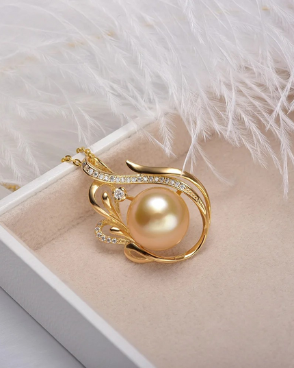 11-12mm 925 Silver Saltwater Gold Pearl Pendant
