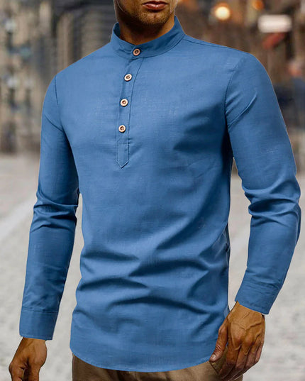 Mens Stand Collar Linen Shirt