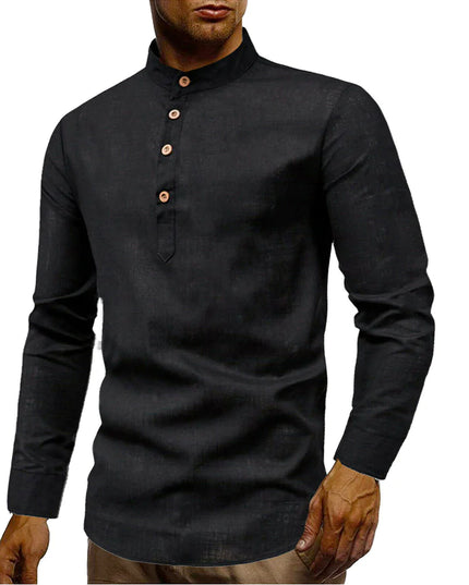 Mens Stand Collar Linen Shirt