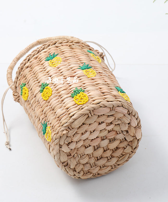 Pineapple Embellished Wicker Straw Basket Handbag