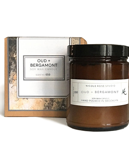 Oud + Bergamot Scented Soy Wax Candle