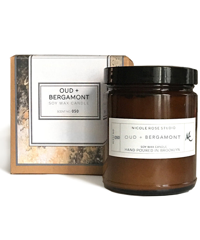 Oud + Bergamot Scented Soy Wax Candle