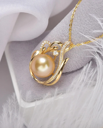 11-12mm 925 Silver Saltwater Gold Pearl Pendant