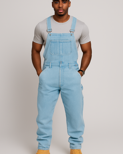 RuggedForm™ – Men's Loose-Fit Denim Utility Overalls