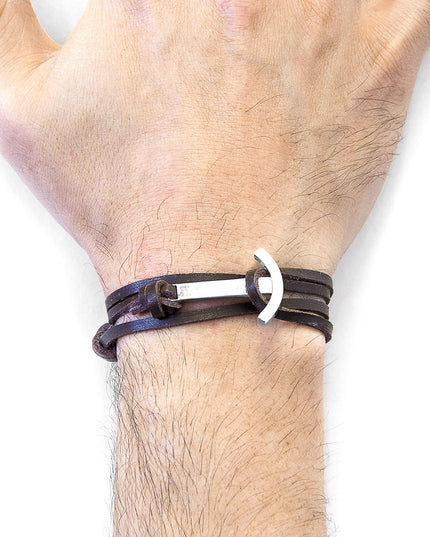 Dark Brown Clipper Silver & Leather Bracelet