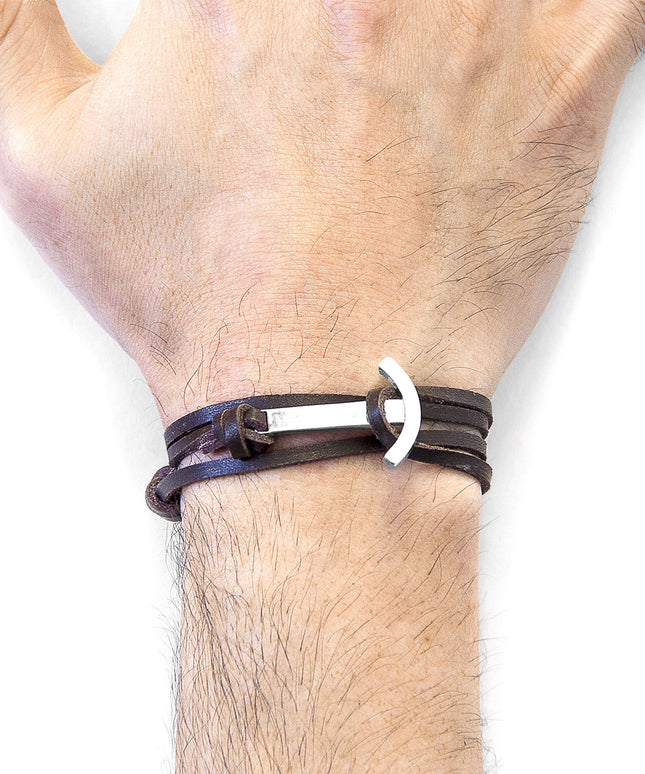 Dark Brown Clipper Silver & Leather Bracelet