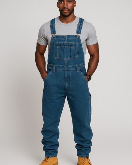 RuggedForm™ – Men's Loose-Fit Denim Utility Overalls