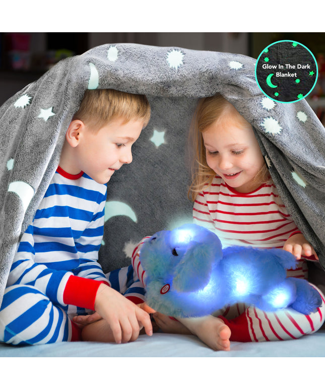 Glow in the Dark Blanket & Pillow Set-Gray & Blue