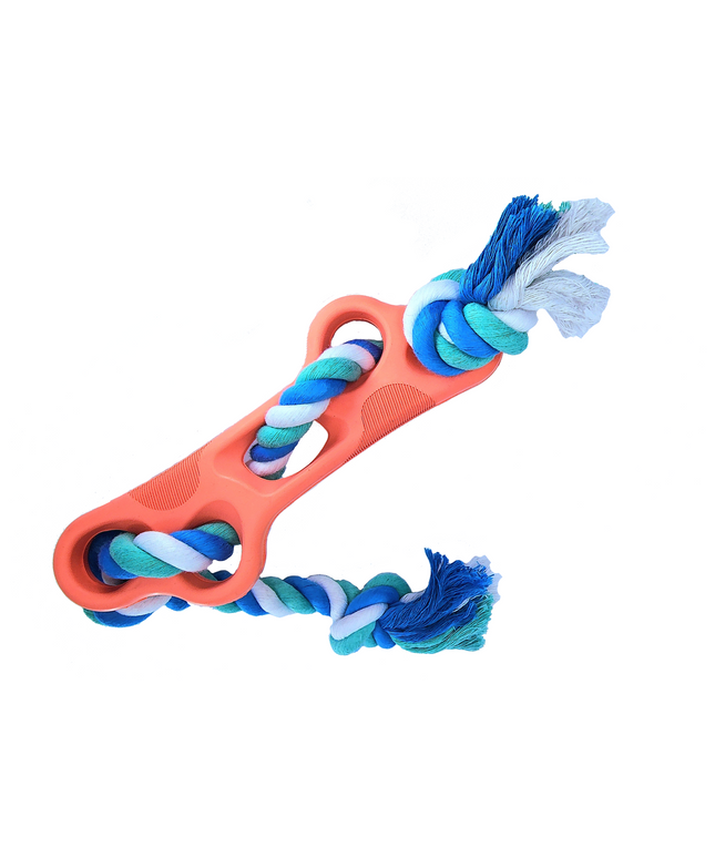 Rubber Bone Dog Chew Toy with Tug Rope -- Great for Active Dogs