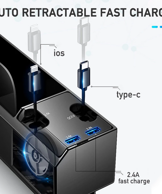 Car Seat Side Organizer with Charger Cable Car Seat Gap Storage Box