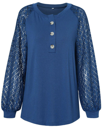 Casual Lace Button Top Women T-Shirt