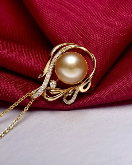 11-12mm 925 Silver Saltwater Gold Pearl Pendant