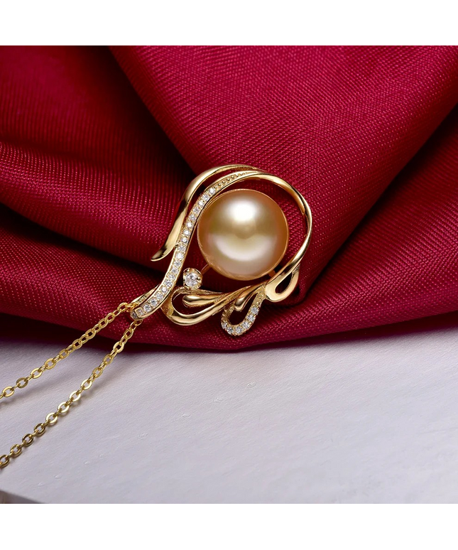 11-12mm 925 Silver Saltwater Gold Pearl Pendant