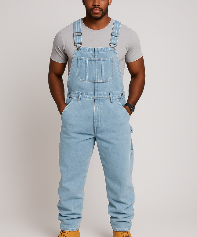 RuggedForm™ – Men's Loose-Fit Denim Utility Overalls