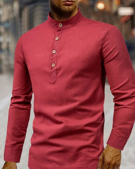 Mens Stand Collar Linen Shirt