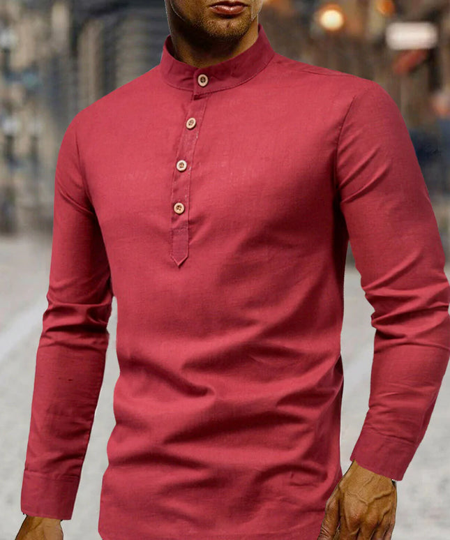 Mens Stand Collar Linen Shirt