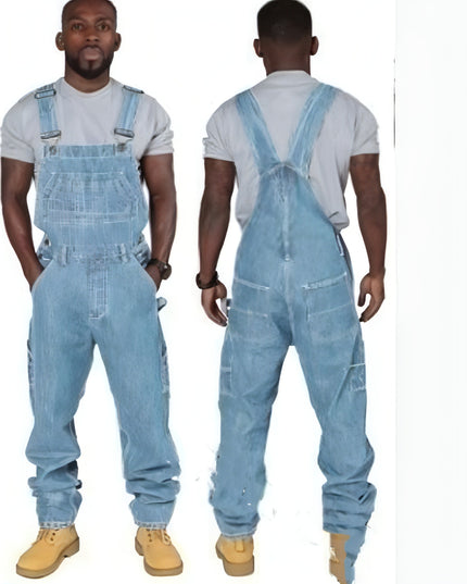 RuggedForm™ – Men's Loose-Fit Denim Utility Overalls