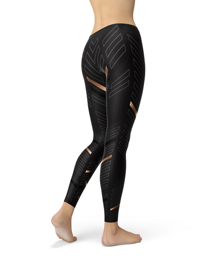 Womens Sports Stripes Black Leggings