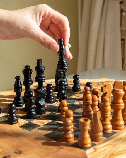 Handcrafted Olive Wood Chess Set with Natural Edges