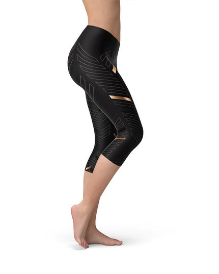 Womens Sports Stripes Black Capri Leggings