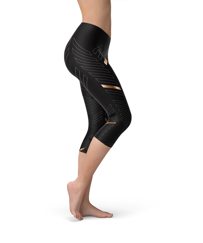 Womens Sports Stripes Black Capri Leggings