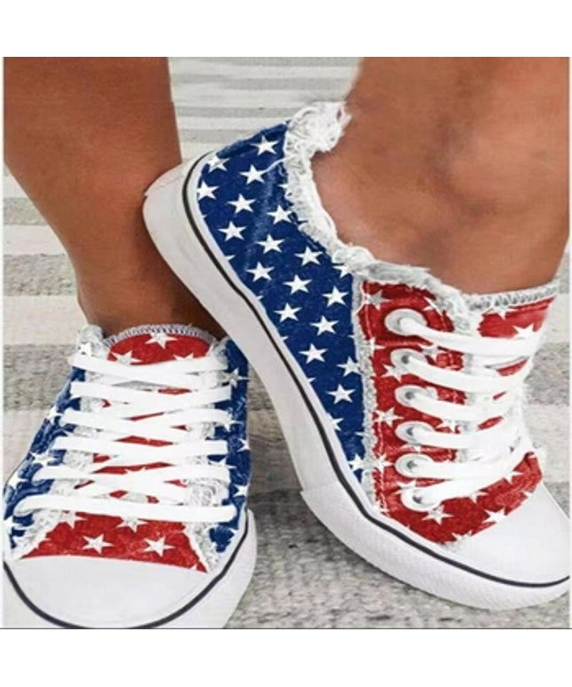 Blue Red Round Toe Casual Canvas Shoes Flat Sneakers Shoes