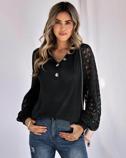 Casual Lace Button Top Women T-Shirt