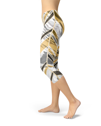 White Marble w/ Black Gold Lines Capri Leggings