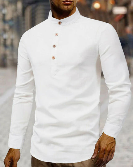Mens Stand Collar Linen Shirt