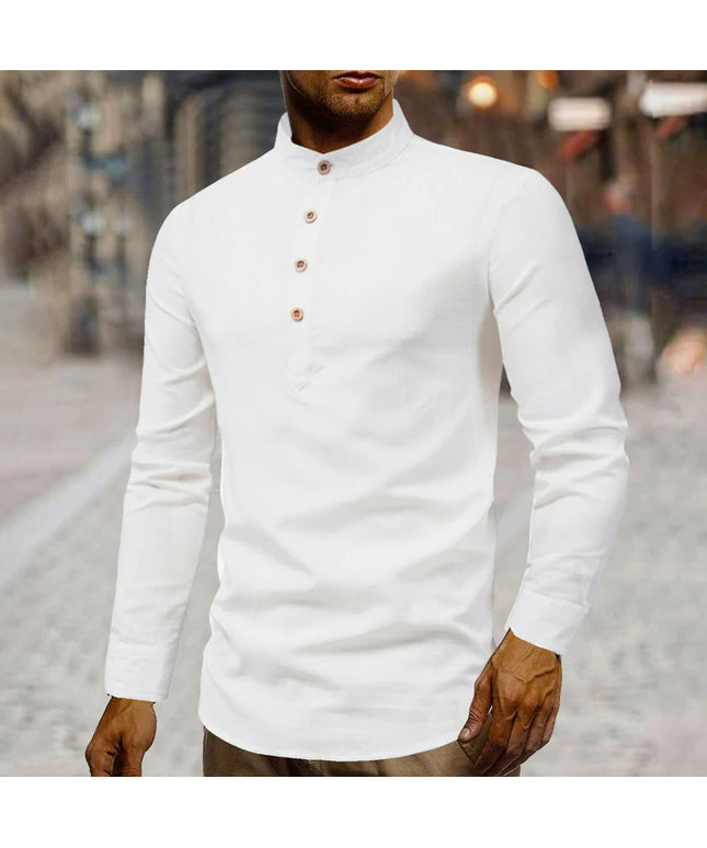 Mens Stand Collar Linen Shirt