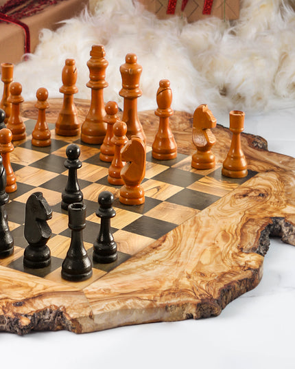 Handcrafted Olive Wood Chess Set with Natural Edges