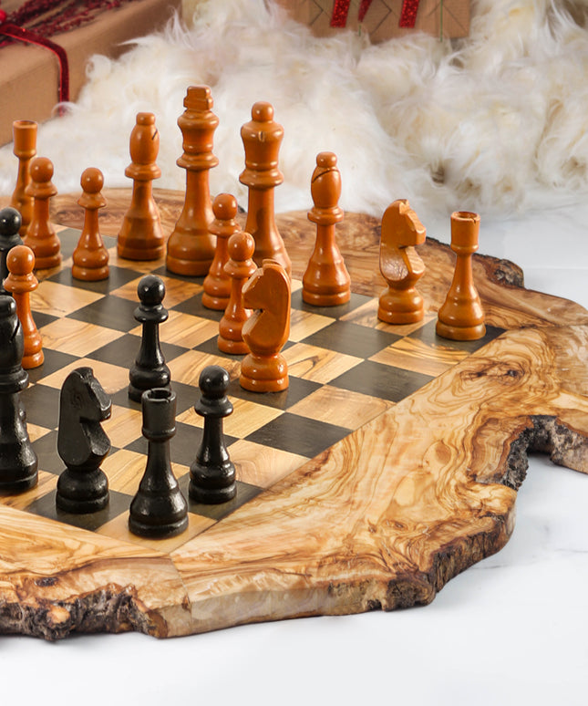 Handcrafted Olive Wood Chess Set with Natural Edges