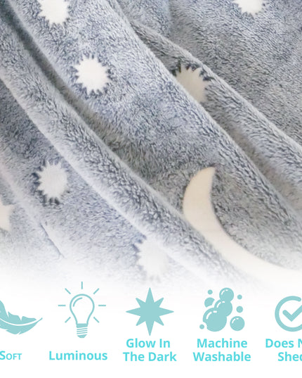 Glow in the Dark Blanket & Pillow Set-Gray & Blue