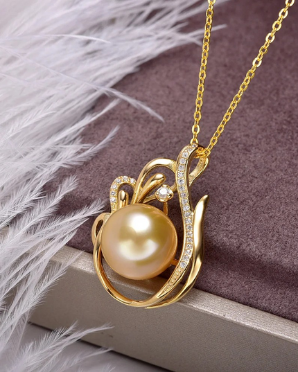 11-12mm 925 Silver Saltwater Gold Pearl Pendant