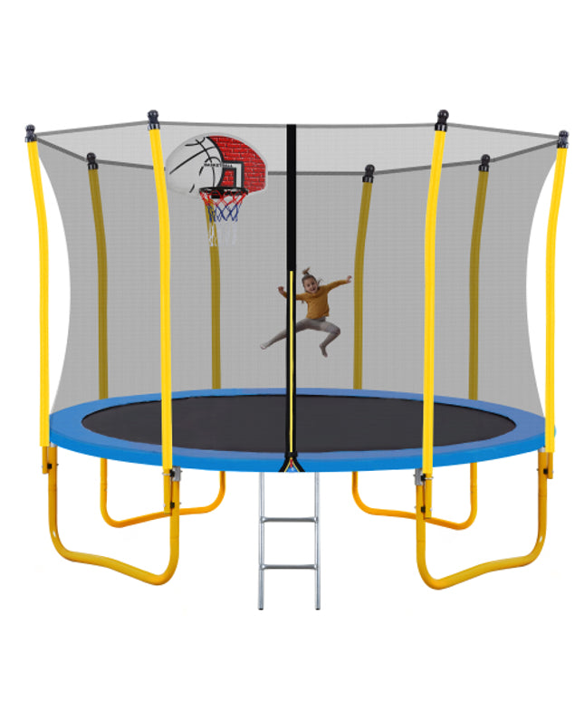 12FT Trampoline for Kids with Safety Enclosure Net Basketball Hoop