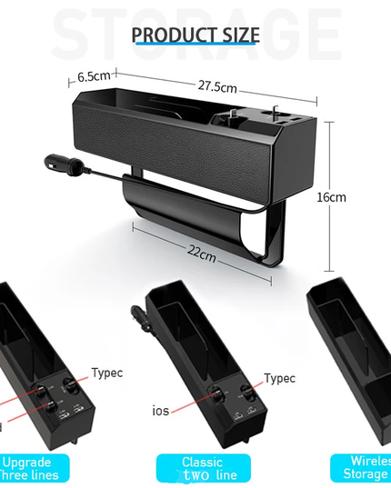 Car Seat Side Organizer with Charger Cable Car Seat Gap Storage Box